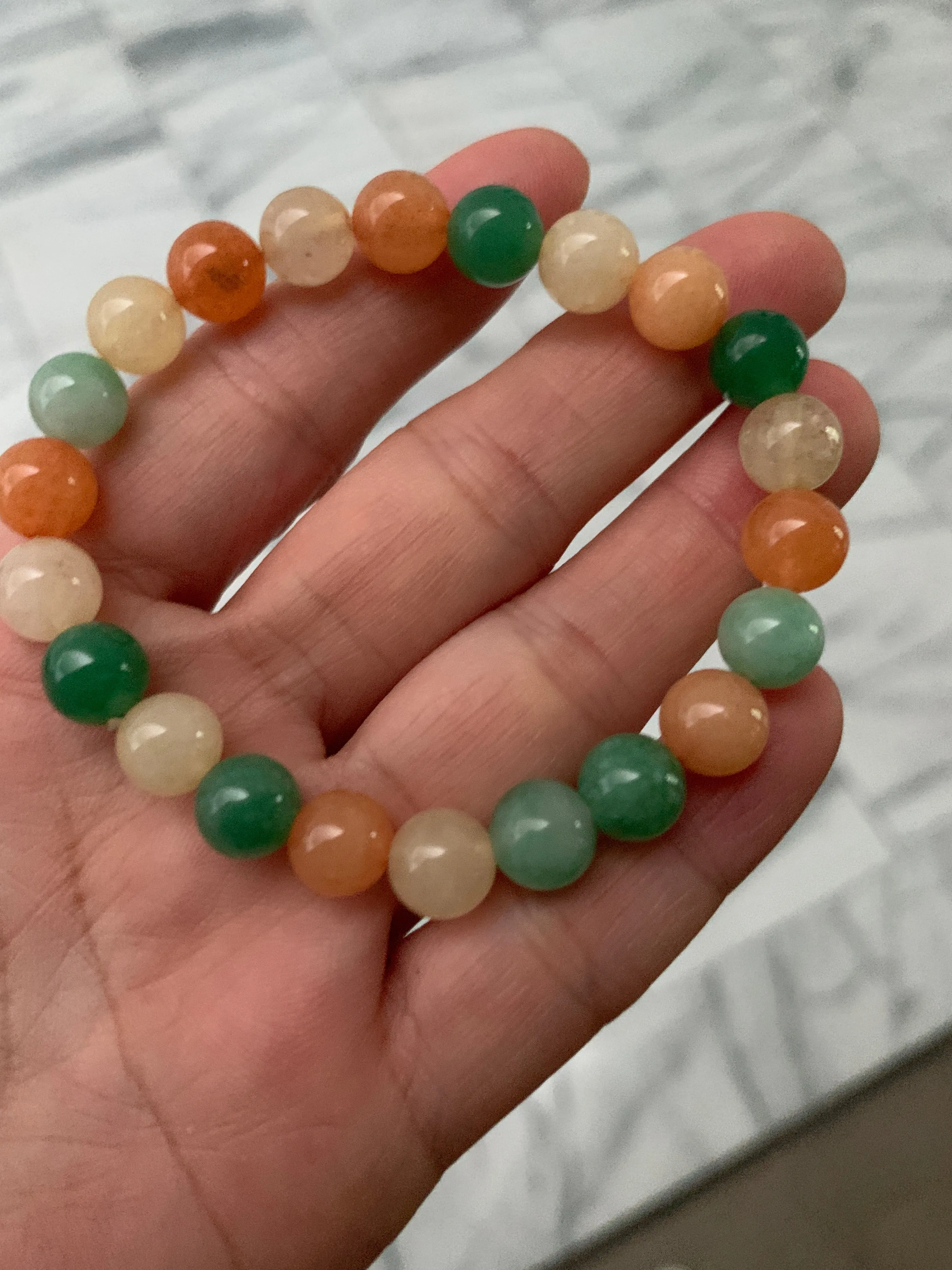 100% natural 8.3-8.5mm candy colors Quartzite (jinsi jade, 金丝玉, Golden Silk Jade, five colors jade) bracelet B70 add on item. Not sale individually.