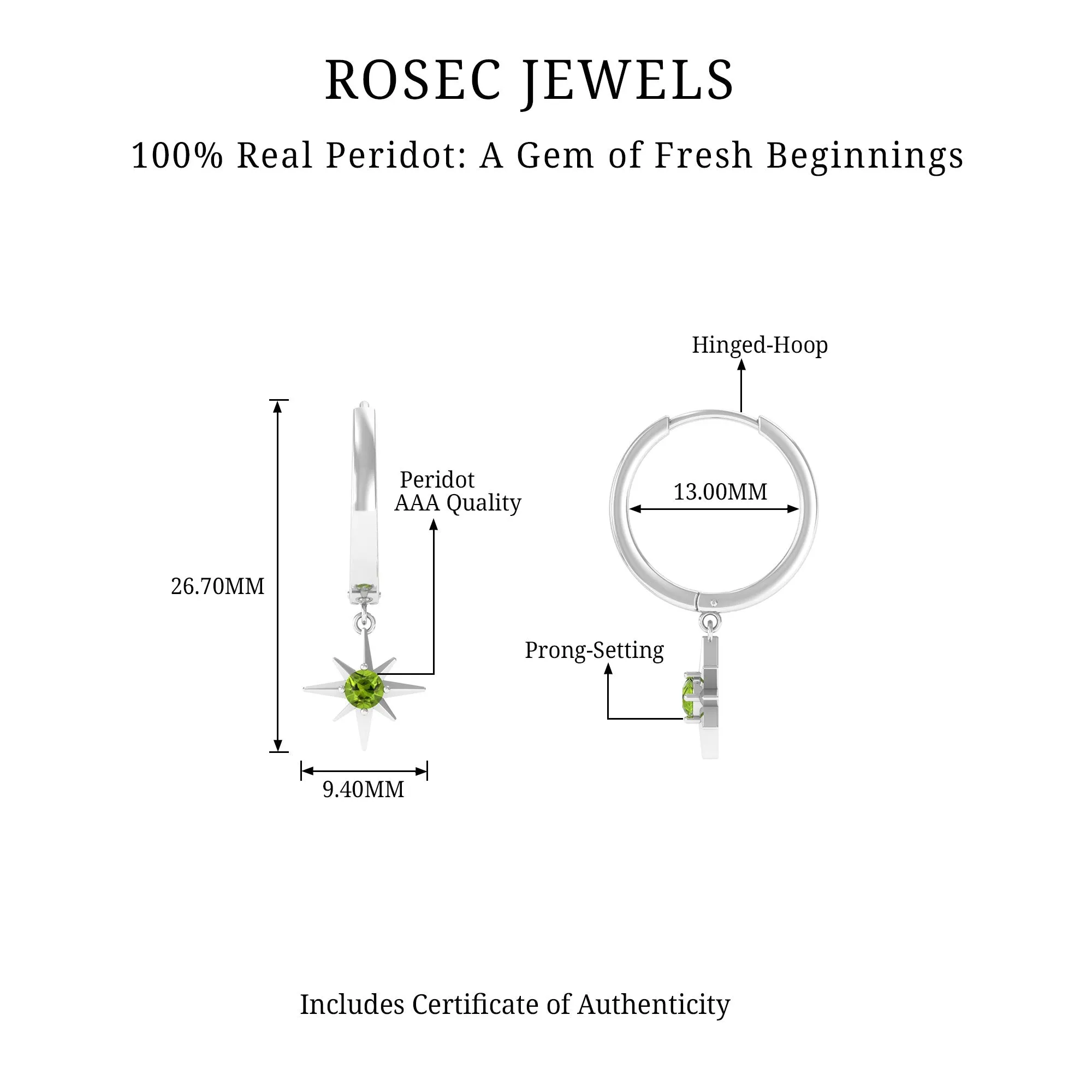 1/4 CT Peridot Starburst Hoop Drop Earrings