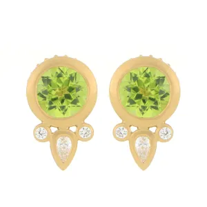 18k Yellow Gold Peridot and Diamond Accented Yum Drop Earrings