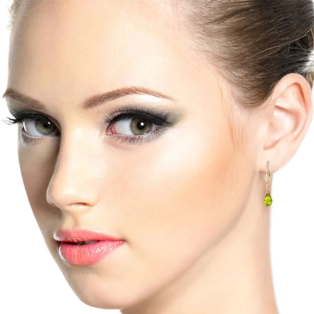 4.5 Carat 14K Solid Yellow Gold Leverback Earrings Briolette Peridot