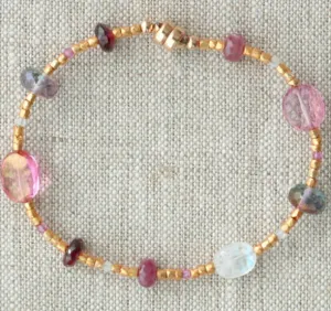 AVF Gold Glass, Moonstone, Pink Quartz, Garnet, Pink Sapphire & Mystic Quartz Bracelet