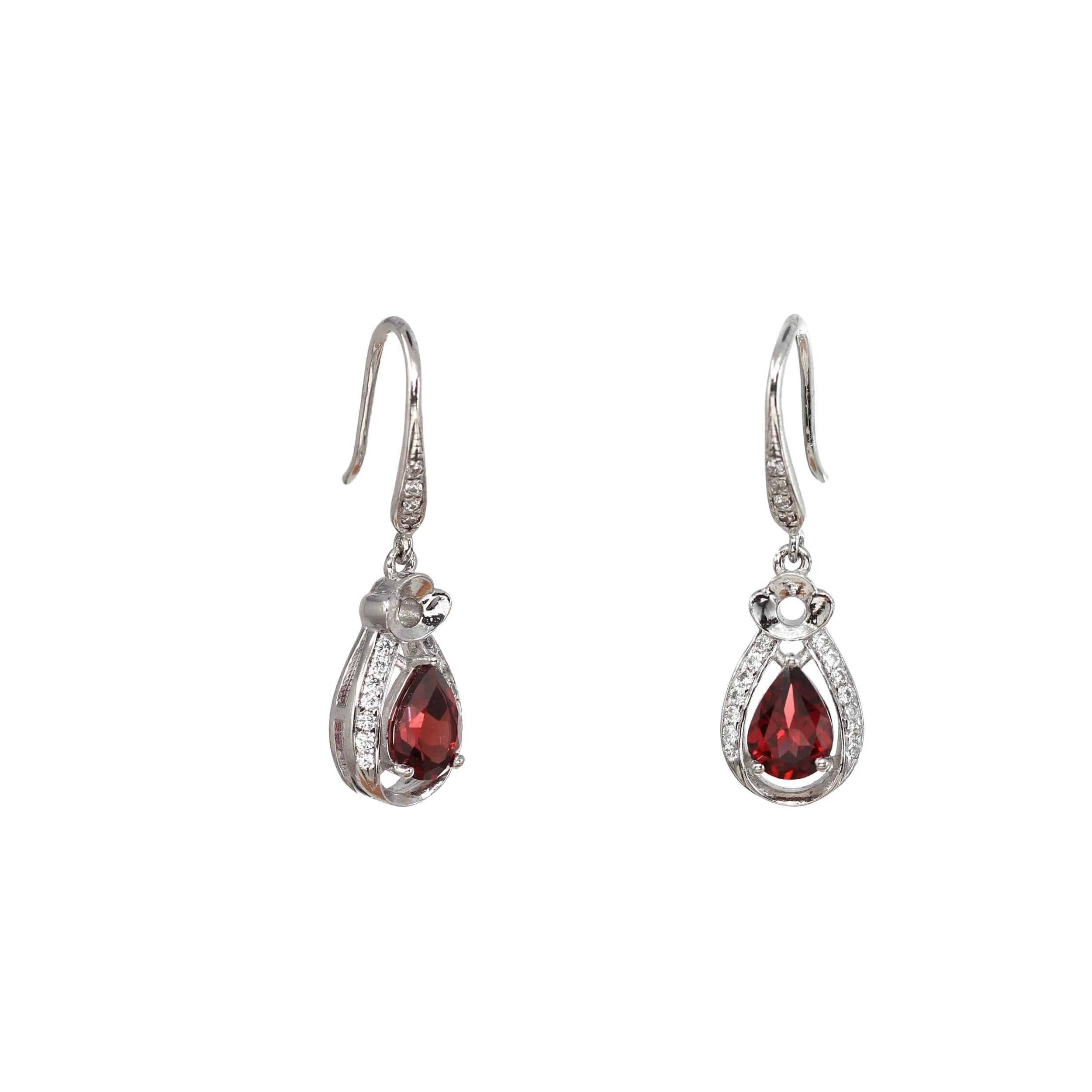 Baikalla™ Classic Sterling Silver Natural Garnet Dangle Earrings With CZ