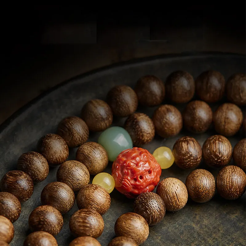 Buddha Stones 108 Mala Beads Kalimantan Agarwood Gourd Jade Amber Balance Bracelet