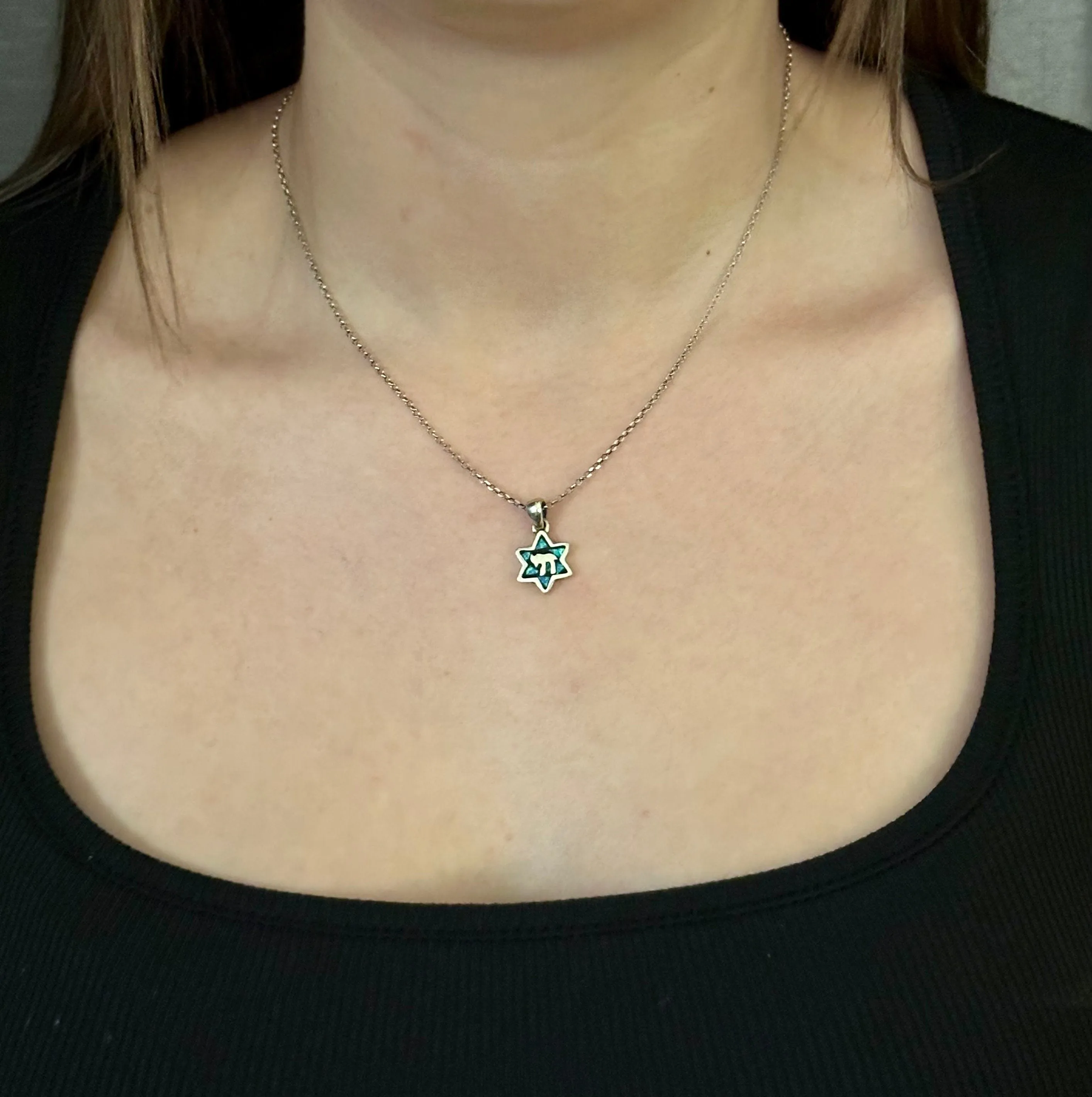 Chai Opal Mosaic Star of David Necklace