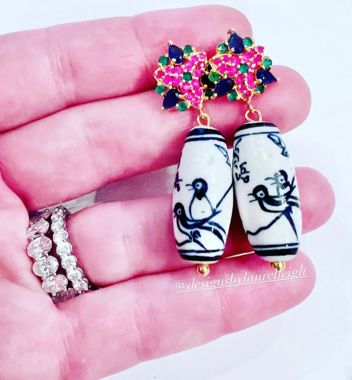 Chinoiserie Multicolor Gemstone Bouquet Earrings