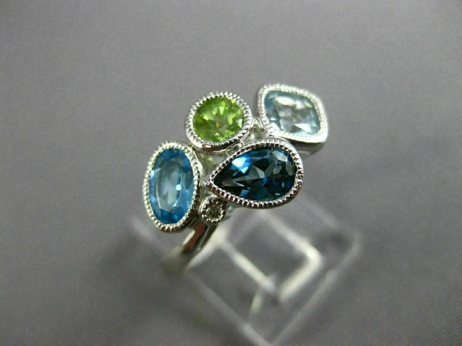 ESTATE WIDE 1.50CT EXTRA FACET AAA MULTI GEM 14K WHITE GOLD MULTI SHAPE FUN RING