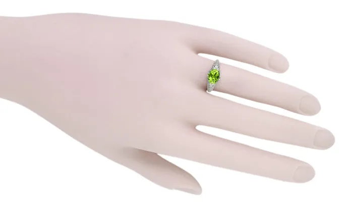 Filigree Edwardian East West 1.35 Carat Oval Peridot Promise Ring in Sterling Silver