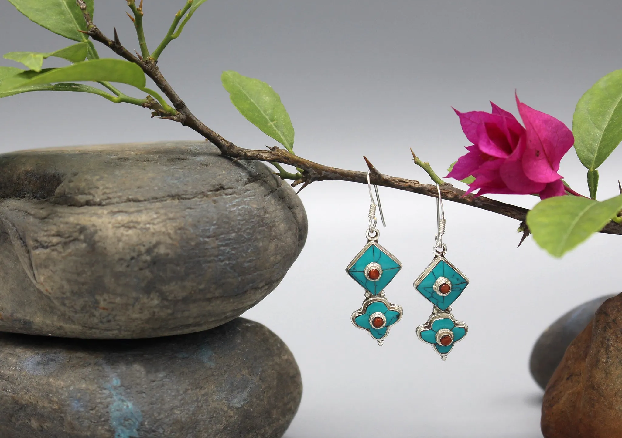 Floral Dangle Sterling Silver Earrings