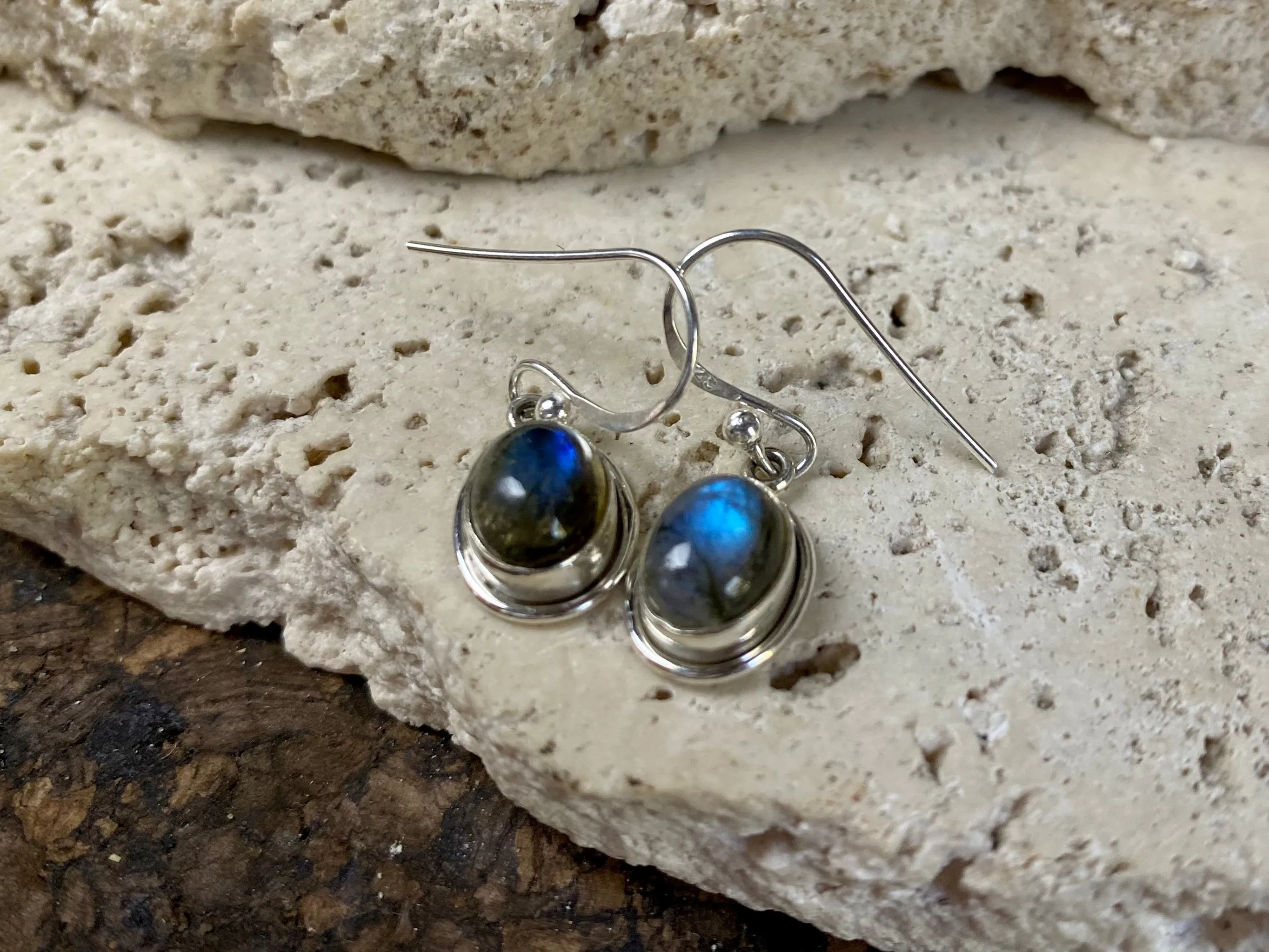 Gemstone And Silver Oval Earrings