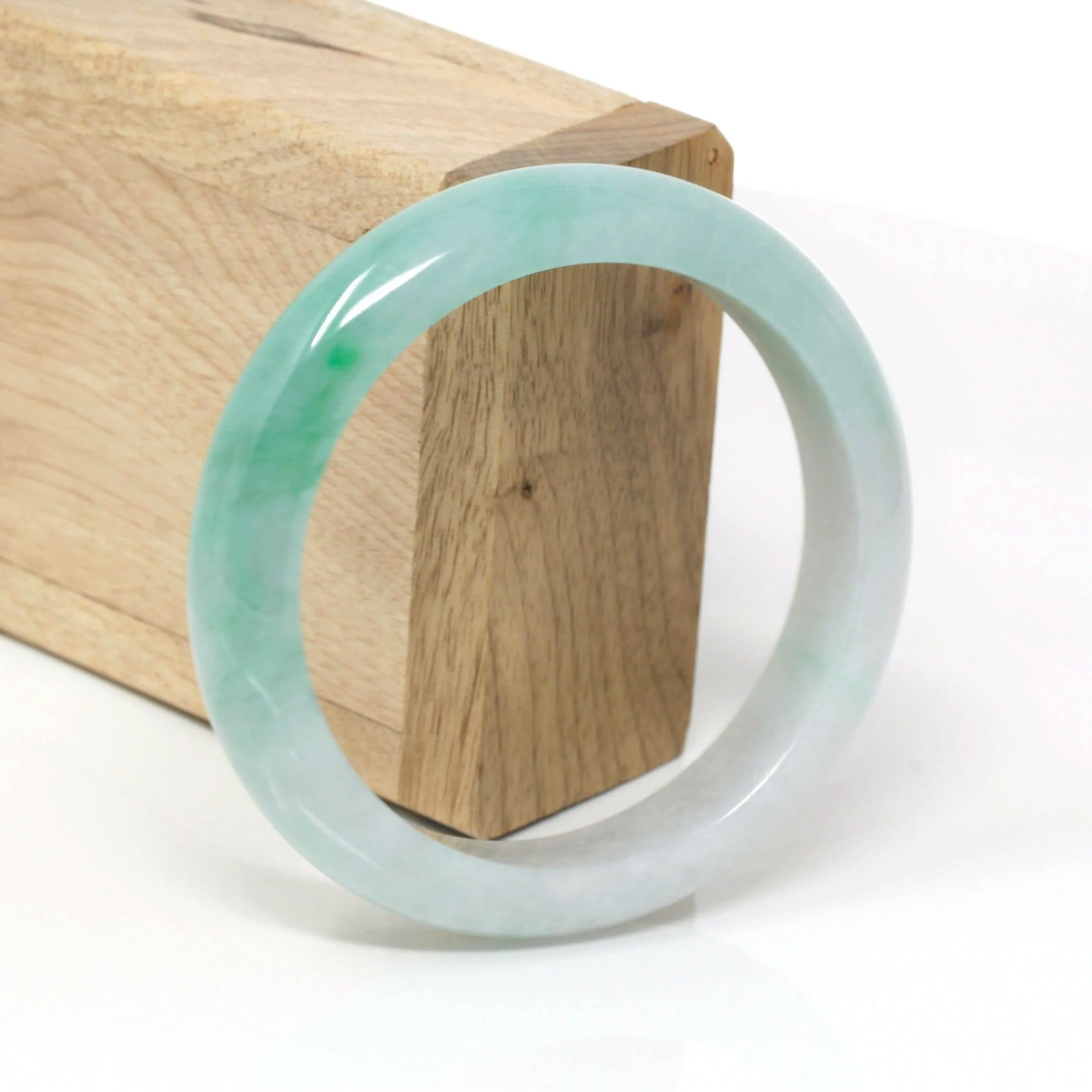 Genuine Burmese Ice-Green Jadeite Jade Bangle Bracelet ( 58 mm ) #105