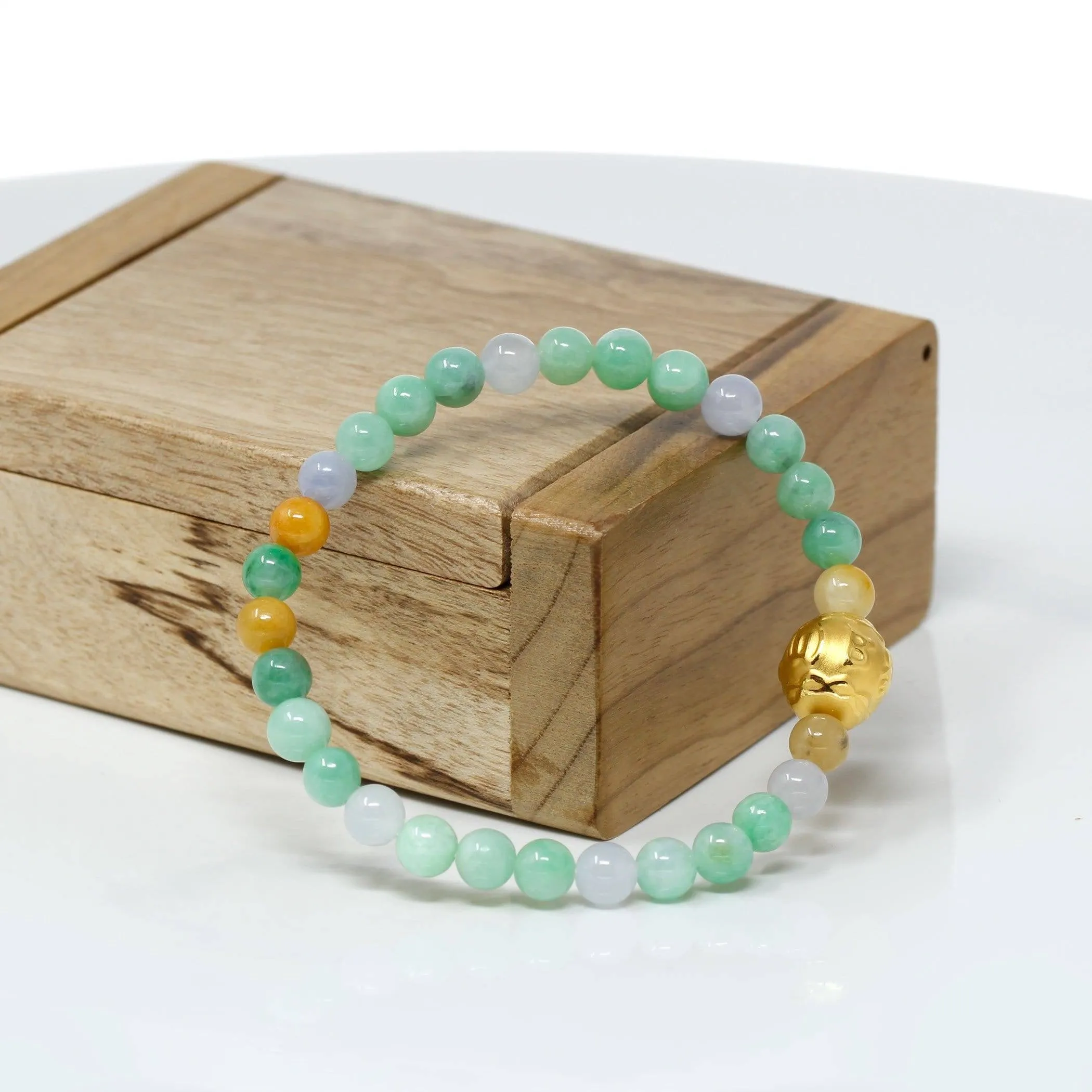 Genuine High-quality Jade Jadeite Bracelet Bangle with 24k Yellow Gold Buddha Symbol ( Six Word Proverbs ) Charm #429