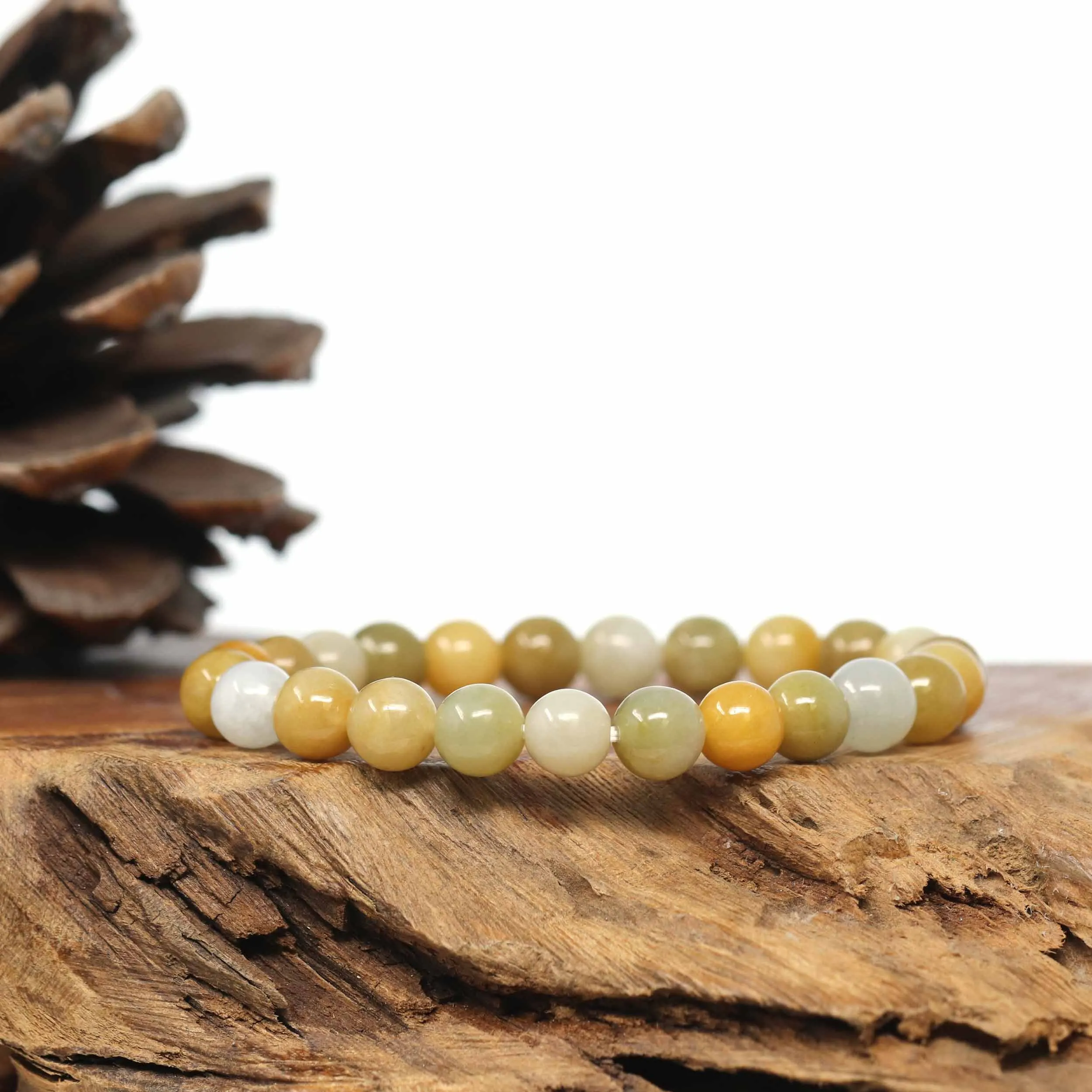 Genuine Jadeite Jade Round Yellow Beads Bracelet (7.5mm)