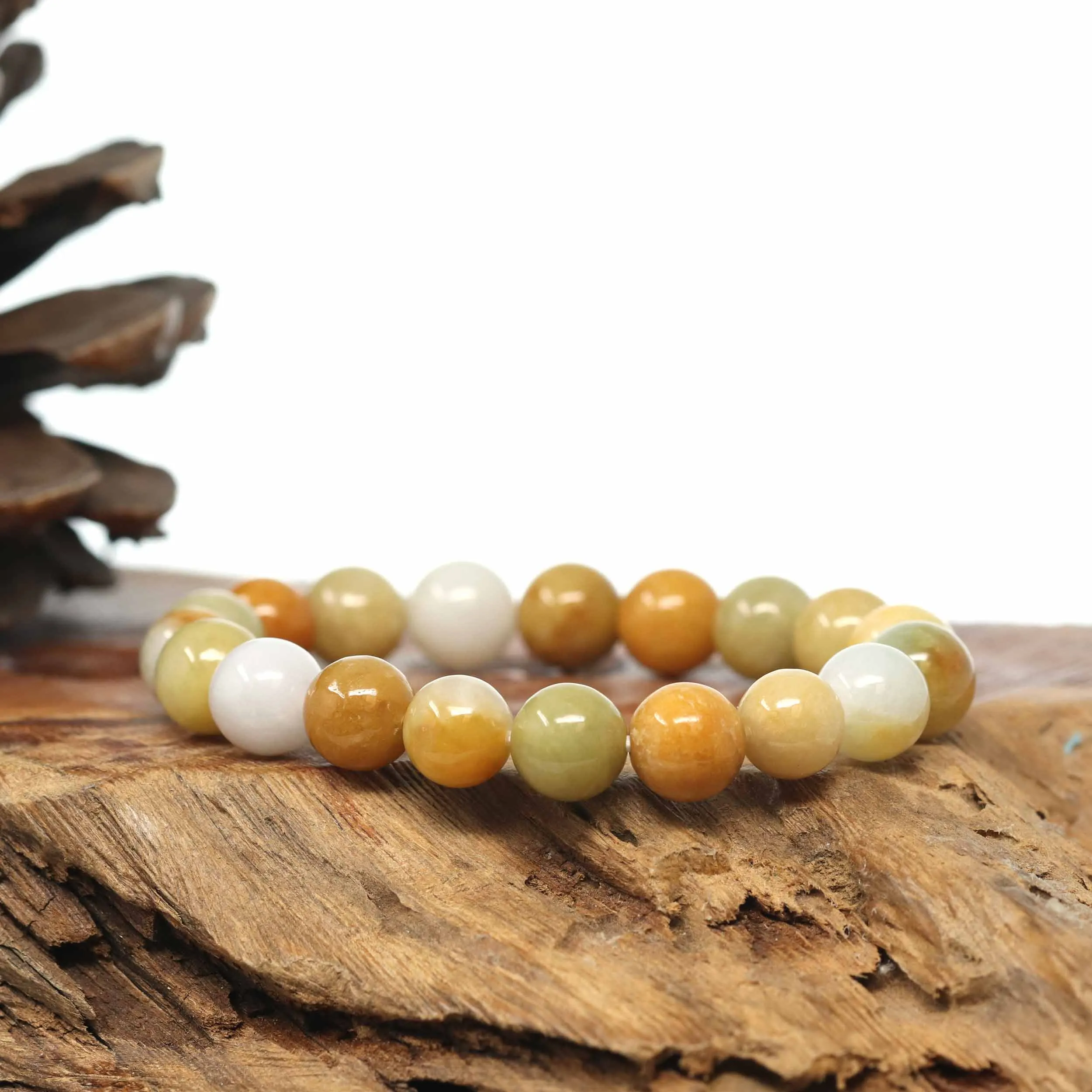 Genuine Jadeite Jade Round Yellow Beads Bracelet (9.5mm)