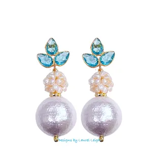 Light Blue Gemstone Pearl Cluster Earrings