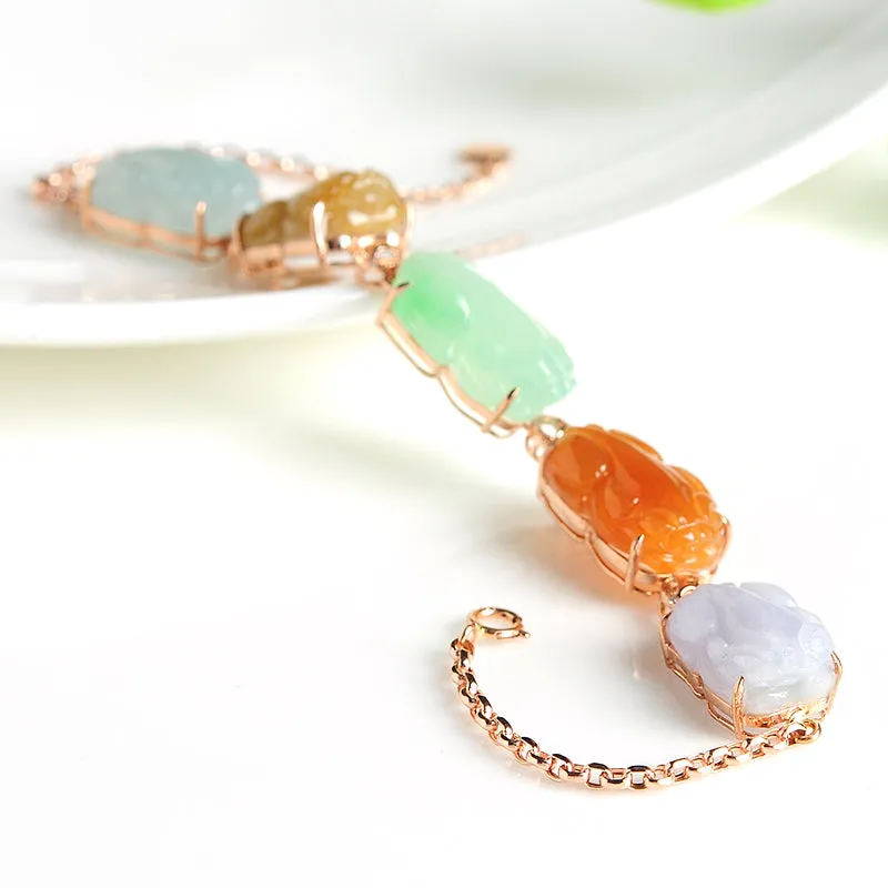 Natural Jade Bracelet Jadeite Gold Pixiu Bracelet BT04