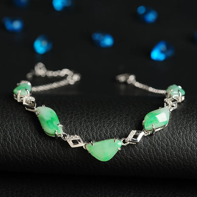 Natural Jade Bracelet Jadeite Silver Bracelet BT105