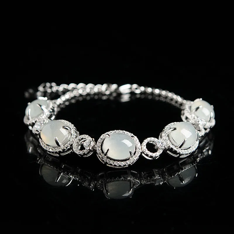 Natural Jade Bracelet Jadeite Silver Bracelet BT107