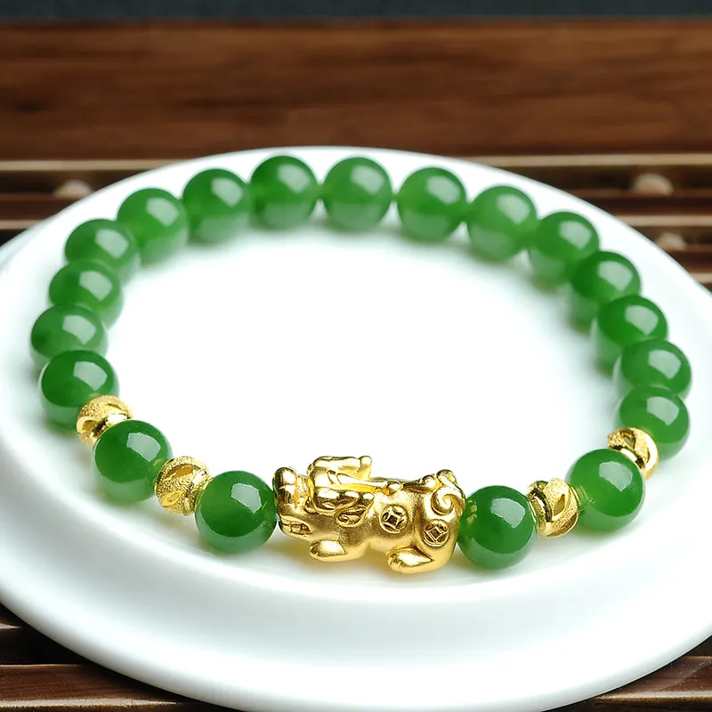 Natural Jade Bracelet Nephrite Gold Bracelet WB14
