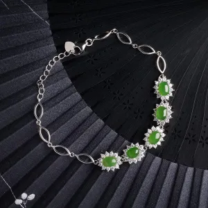 Natural Jade Bracelet Nephrite Silver Bracelet NB157