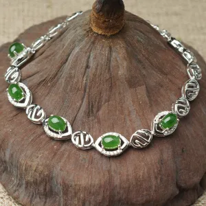 Natural Jade Bracelet Nephrite Silver Zircon Bracelet ZNB164