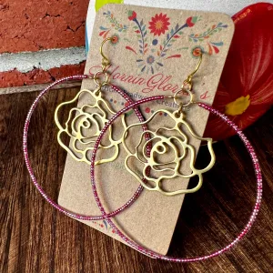 Rose Beaded Hoop Eaarings