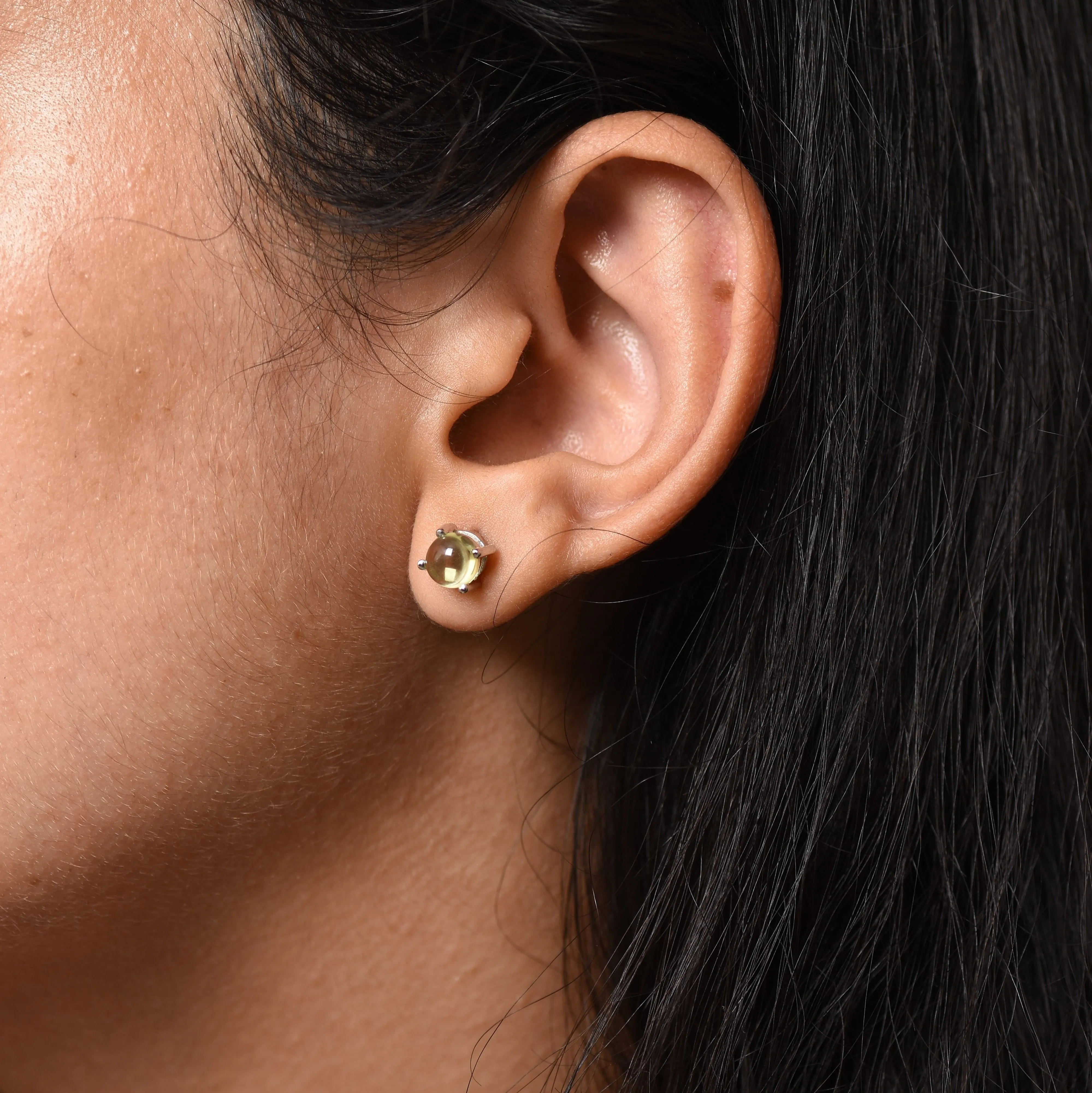 Silver Lemon Quartz Studs Earrings